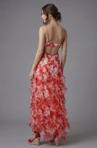 Rina Women's Maxi Dress | Floral Print with Ruffles, Sleeveless Summer Style
