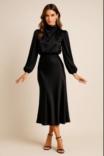 Kara Women's Midi Dress | Cotton Blend, Elegant White Dress for Formal Events