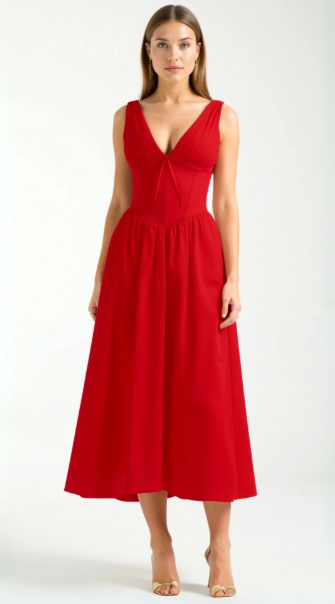 Cassandra Women's Midi Dress | Plunging V-Neck, Elegant Summer Style