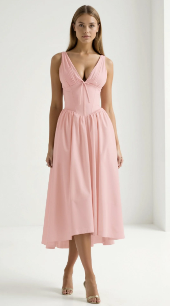 Cassandra Women's Midi Dress | Plunging V-Neck, Elegant Summer Style