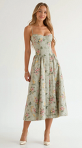 Olivia Women's Midi Dress | Sweetheart Neckline, Floral Print, Summer Dresses