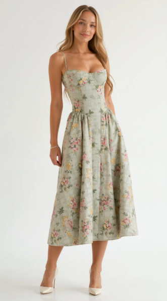 Olivia Women's Midi Dress | Sweetheart Neckline, Floral Print, Summer Dresses